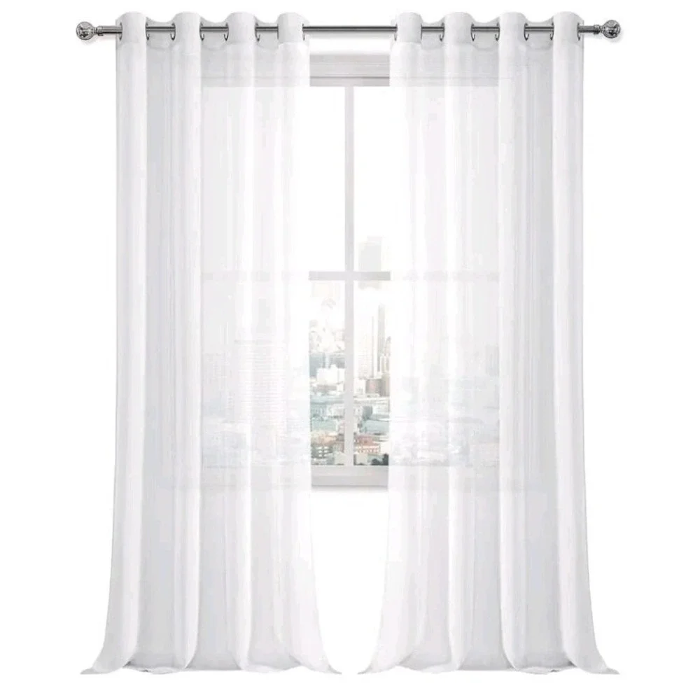 Semi Sheer Curtain Drapes, Set of 2 Panels, 55x90 Inch, With Chrome Grommets - Picture 1 of 4